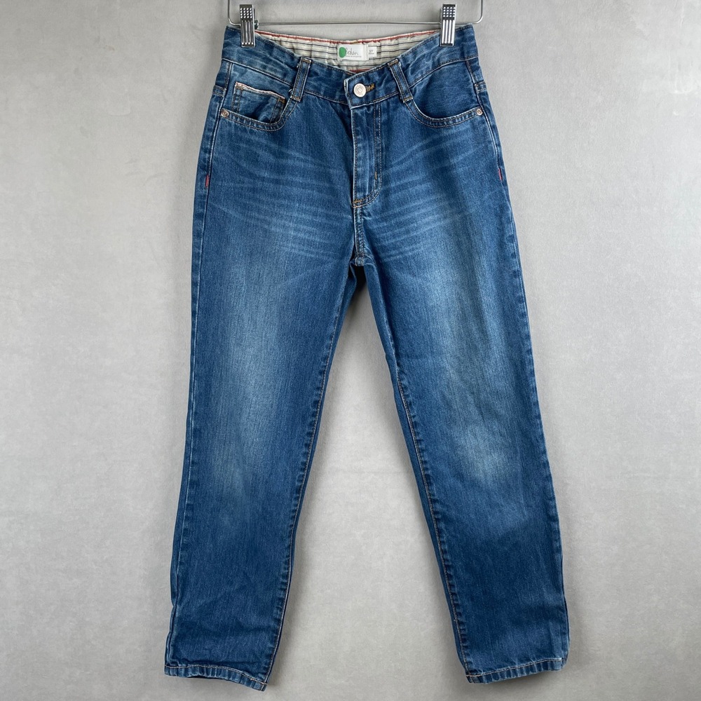 Boden Boys Medium Wash Straight Leg Jeans Blue Cotton Adj Waist Preppy Kids 12Y